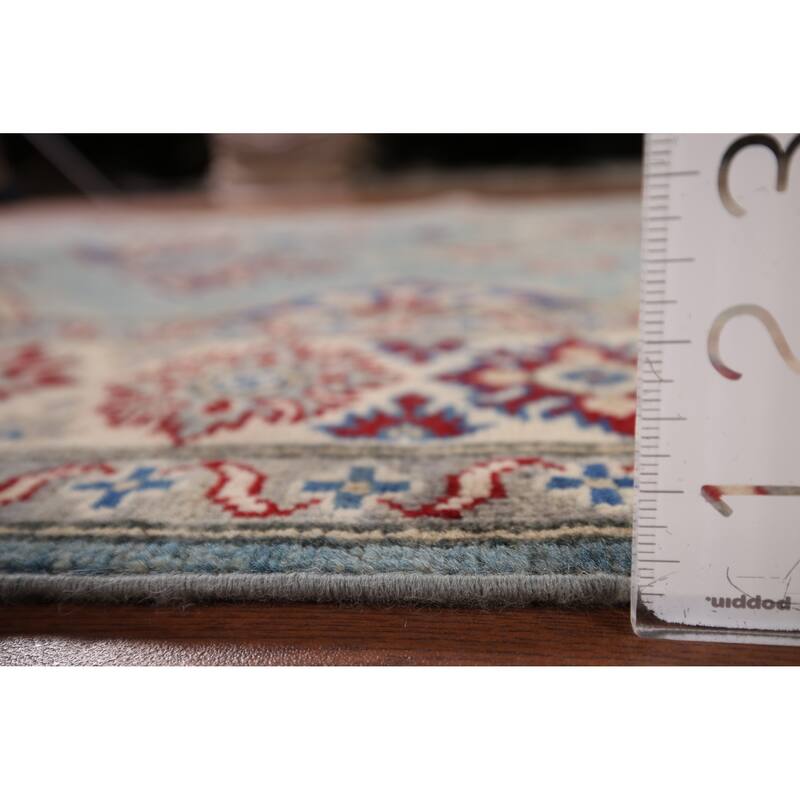 Light Blue Traditional / Geometric Kazak Rug Hand-Knotted Wool Carpet - 5'0" x 6'7"