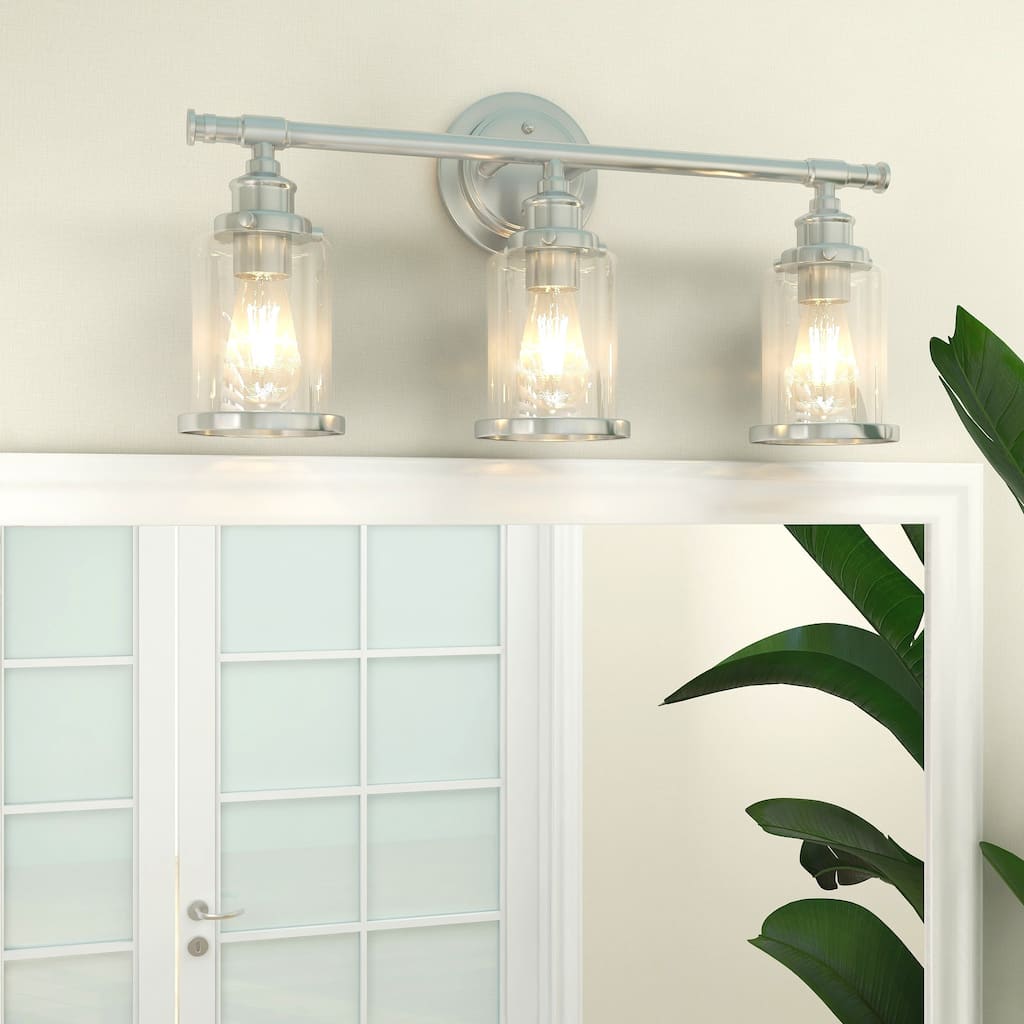 3-Light Brushed Nickle Linear Vanity Light with Towel Bar