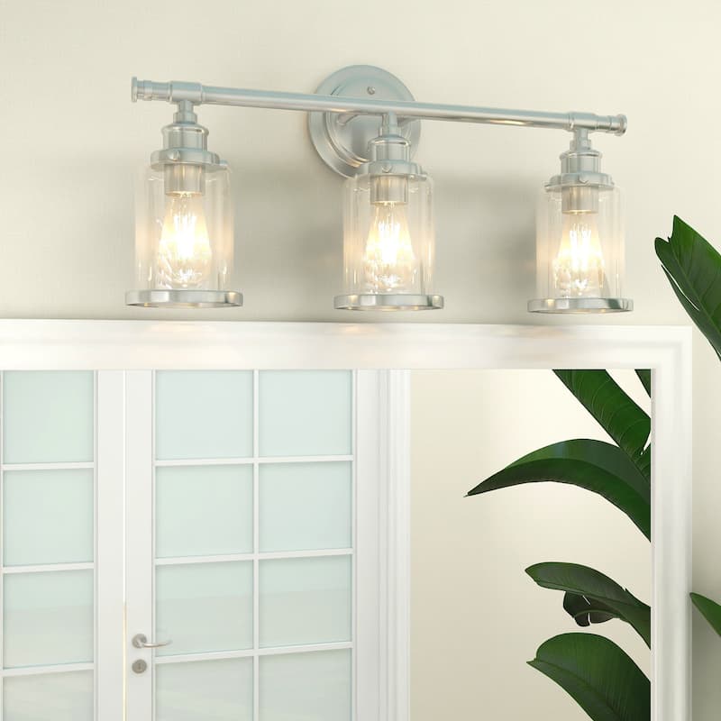 3-Light Brushed Nickle Linear Vanity Light with Towel Bar - Brushed Nickle