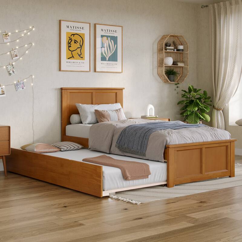 AFI Madison Platform Bed with Matching Footboard & Trundle - Light Toffee - Twin XL