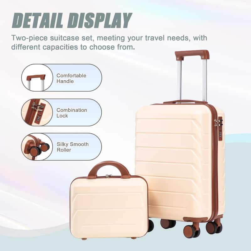 2 Piece Carry On Luggage Set, ABS Hardside Suitcase with Cosmetic Case