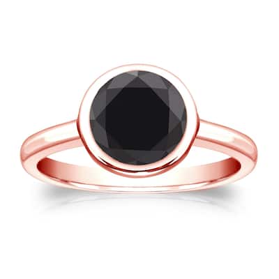 Auriya 14k Gold 2ctw Bezel-set Solitaire Black Diamond Engagement Ring