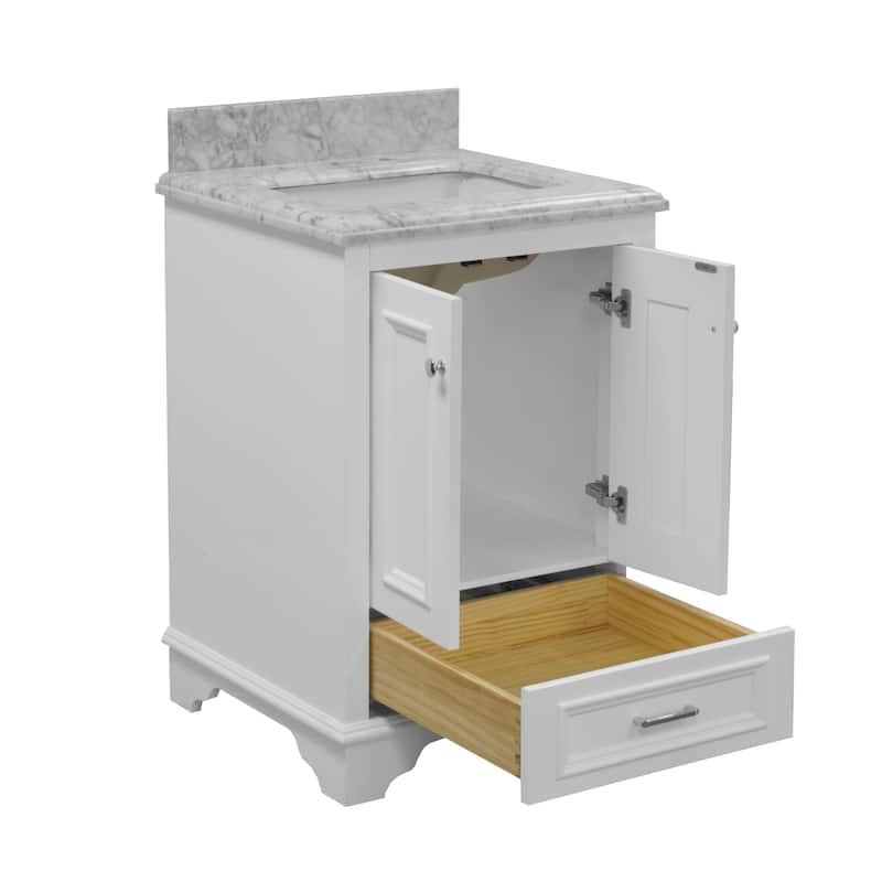KitchenBathCollection Nantucket 24" Bathroom Vanity with Carrara Marble Top