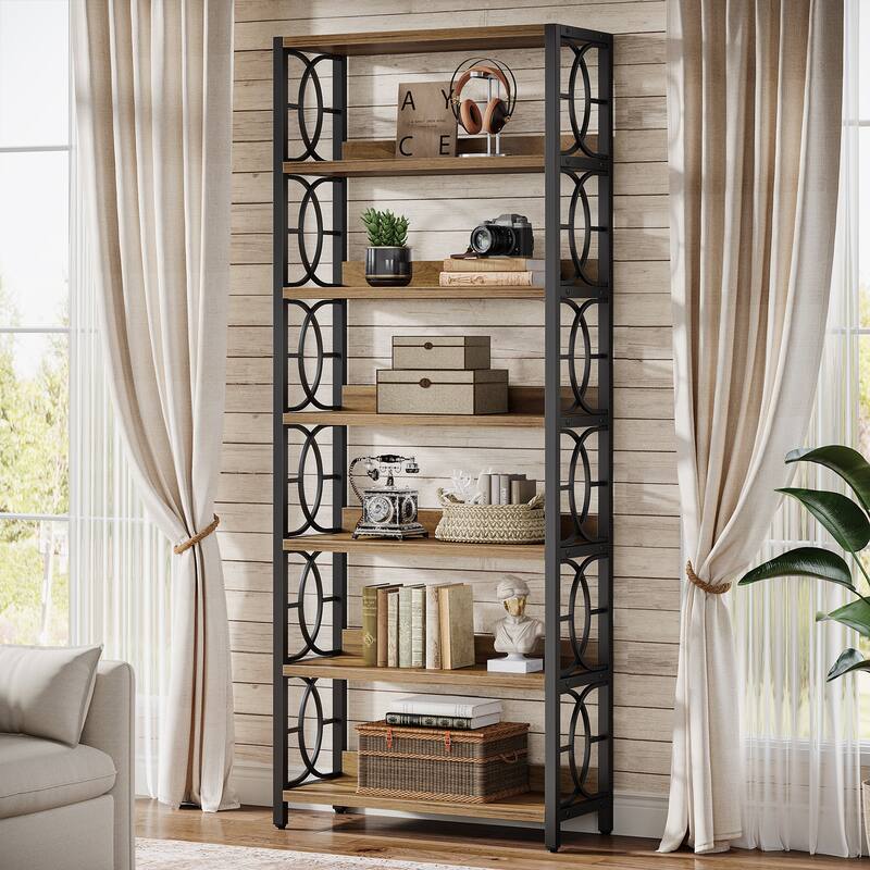 6-Tier Bookshelf, 70.86-Inch Tall Bookshelf, Industrial Freestanding Display Shelf