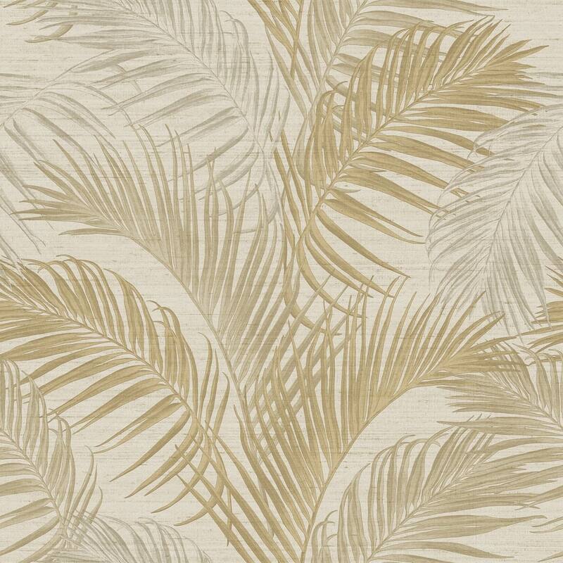 Galerie Wallcoverings Synergy Collection Lush Leaf Palm Sheen Finish Vinyl on Non-woven Wallpaper Roll - 33-feet long x 21-inches wide - Gold