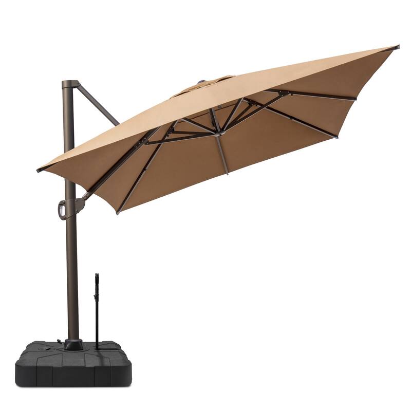 13 ft x 10 ft Outdoor Luxury Aluminum Patio Cantilever Offset Umbrella and Base with Wheels