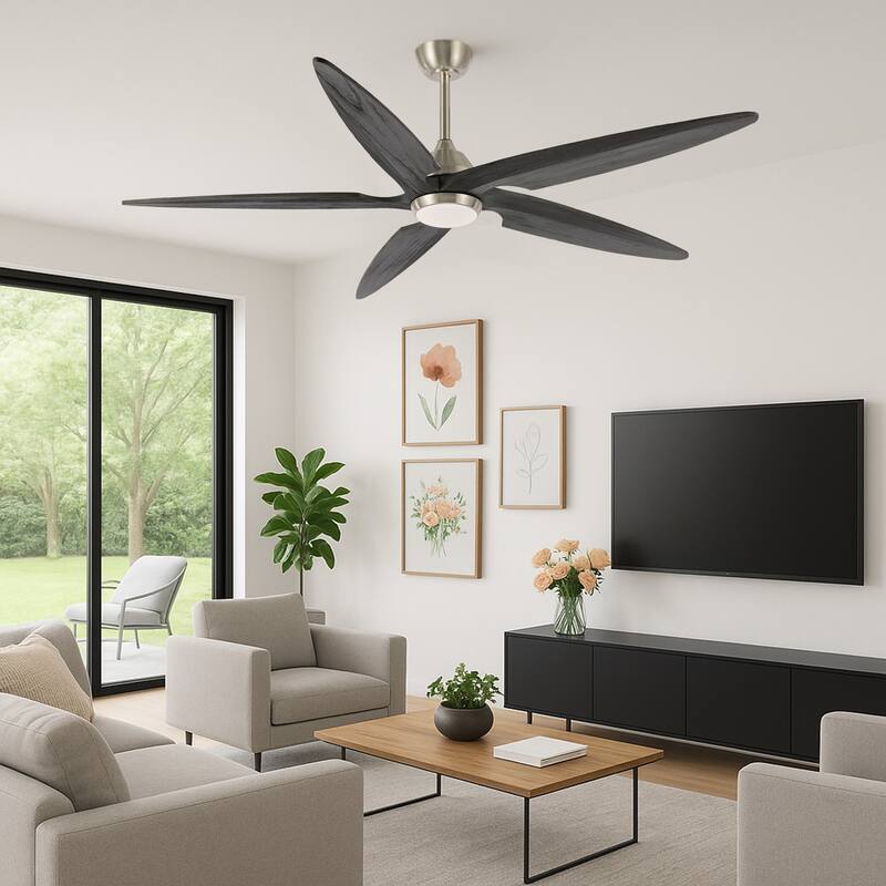 GetLedel 64" Solid Wood 5-Blade Dimmable LED Ceiling Fan with Remote and Light