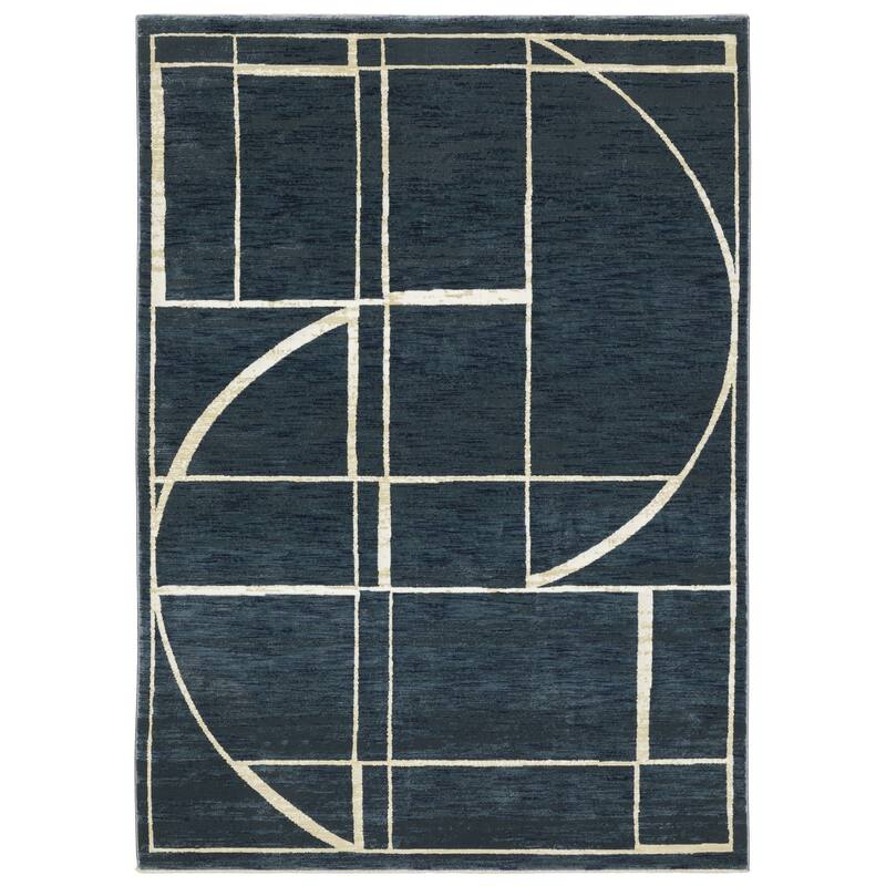Style Haven Raphael Geometric Blue/ Ivory Mixed Pile Area Rug - 3' 3" x 5' - Rectangle