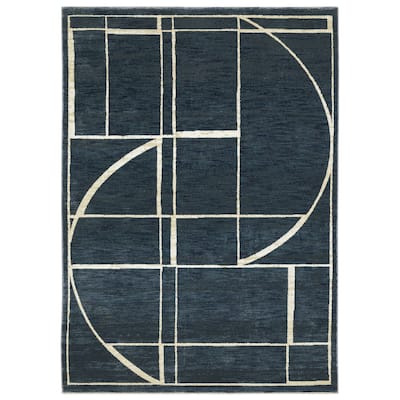 Style Haven Raphael Geometric Blue/ Ivory Mixed Pile Area Rug