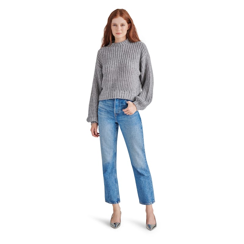 Steve Madden Martina Ribbed Mock Neck Sweater - Heather Grey - XL