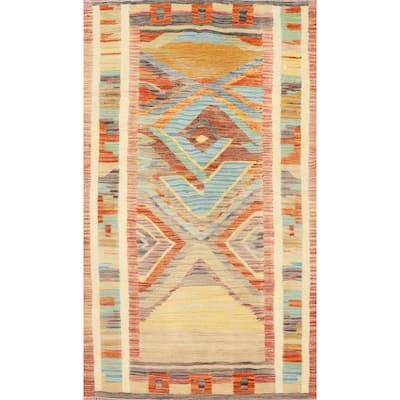 Hand Woven Oriental 100% Wool Carpet Southwestern Tribal Multi-Colored Kilim Area Rug - 4' 11'' X 3' 3''