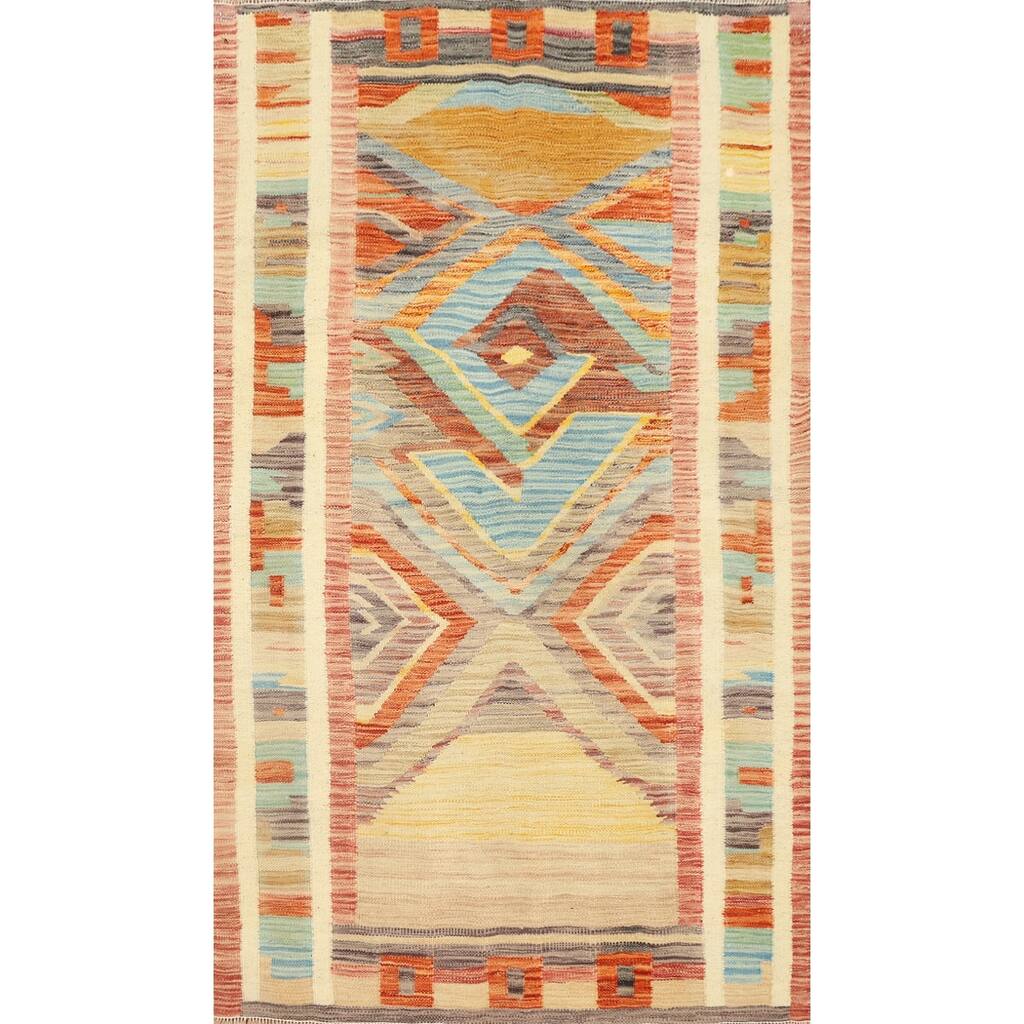 Hand Woven Oriental 100% Wool Carpet Southwestern Tribal Multi-Colored Kilim Area Rug - 4' 11'' X 3' 3''