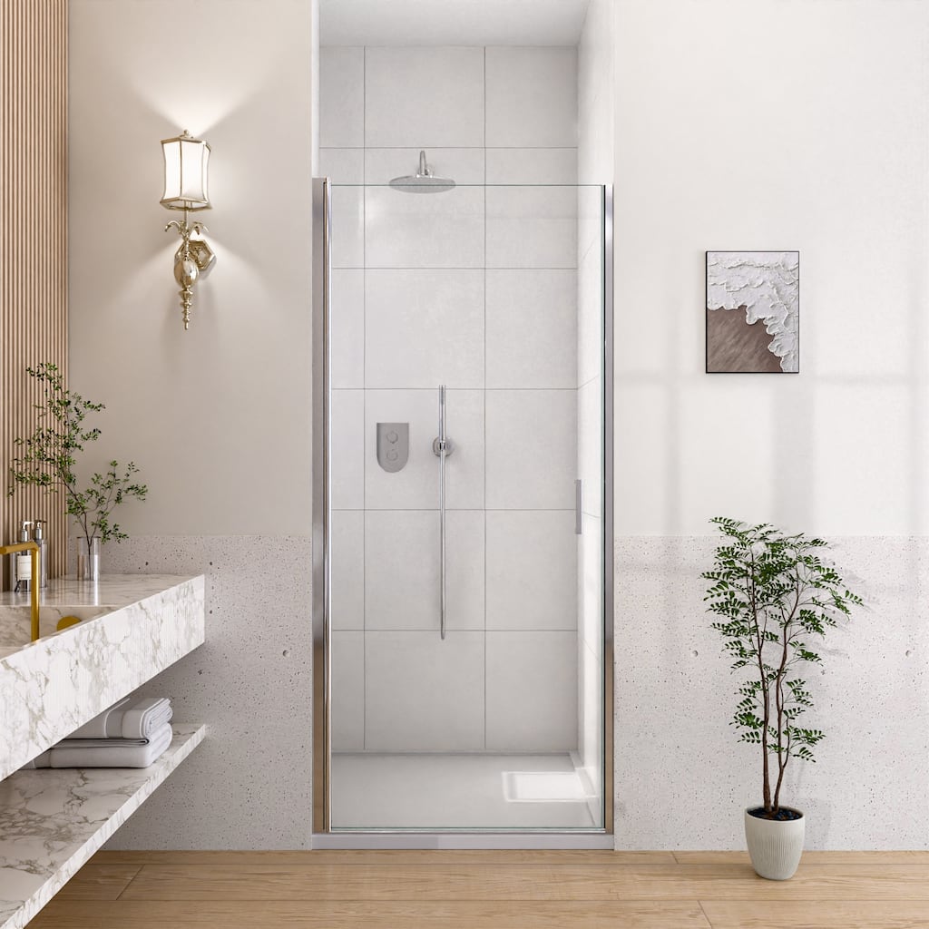GDFStudio - Modern America Design Semi-Frameless Circular Pivot Shower Door with 1/4" SGCC Tempered Glass & Magnetic Soft-close