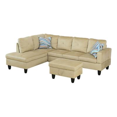 Beige Microfiber 3-Piece Living Room Sofa Set