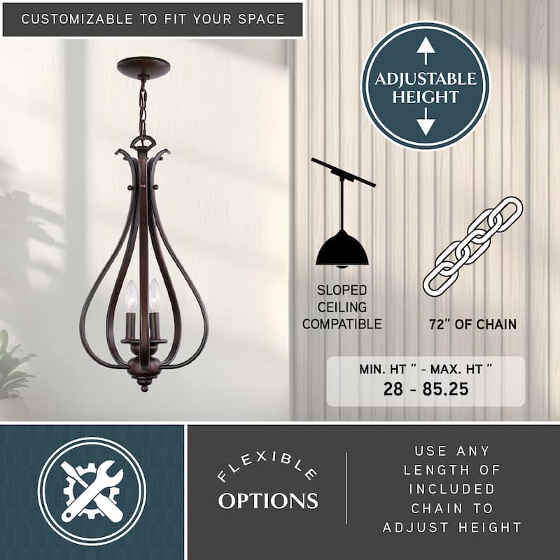 Monrovia 3 Light Bronze Teardrop Candle Pendant - 11.25-in W x 24-in H x 11.25-in D