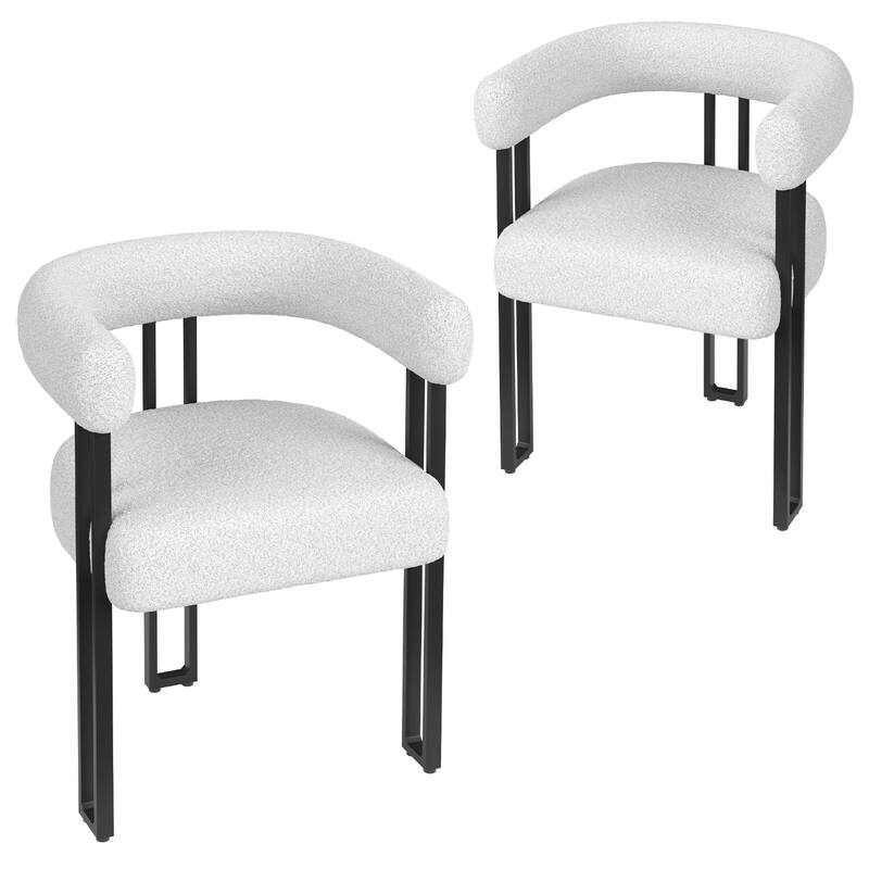 Upholstered Dining Arm Chairs with Metal Frame, Cushioned Seat & Back (Set of 2)