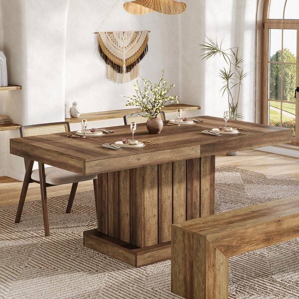 63 Inches Rectangle Farmhouse Wood Dining Table for 4 to 6 People - N/A ...