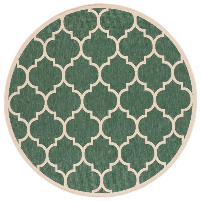 SAFAVIEH Courtyard Kathy Indoor/ Outdoor Waterproof Patio Backyard Rug - 6'7" x 6'7" Round - Dark Green/Beige