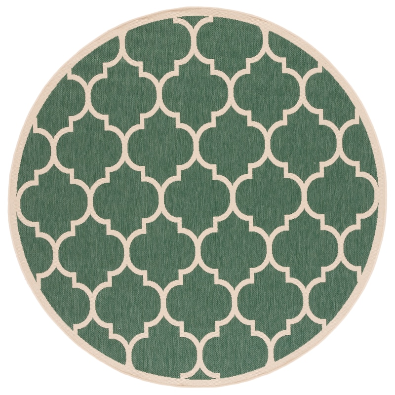 SAFAVIEH Courtyard Sibel Indoor /Outdoor Waterproof Patio Backyard Rug - 6'7" Round - Dark Green/Beige