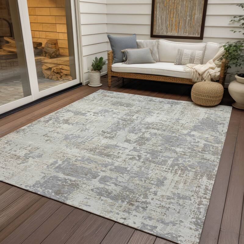 Machine Washable Indoor/ Outdoor Abstract Chantille Rug - Ivory - 3' x 5'