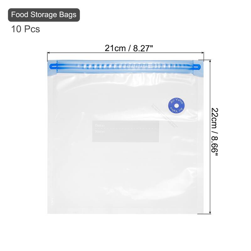 10pcs Sous Vide Bags Reusable Vacuum Food Storage Zipper Bags 22cm x 21cm - White
