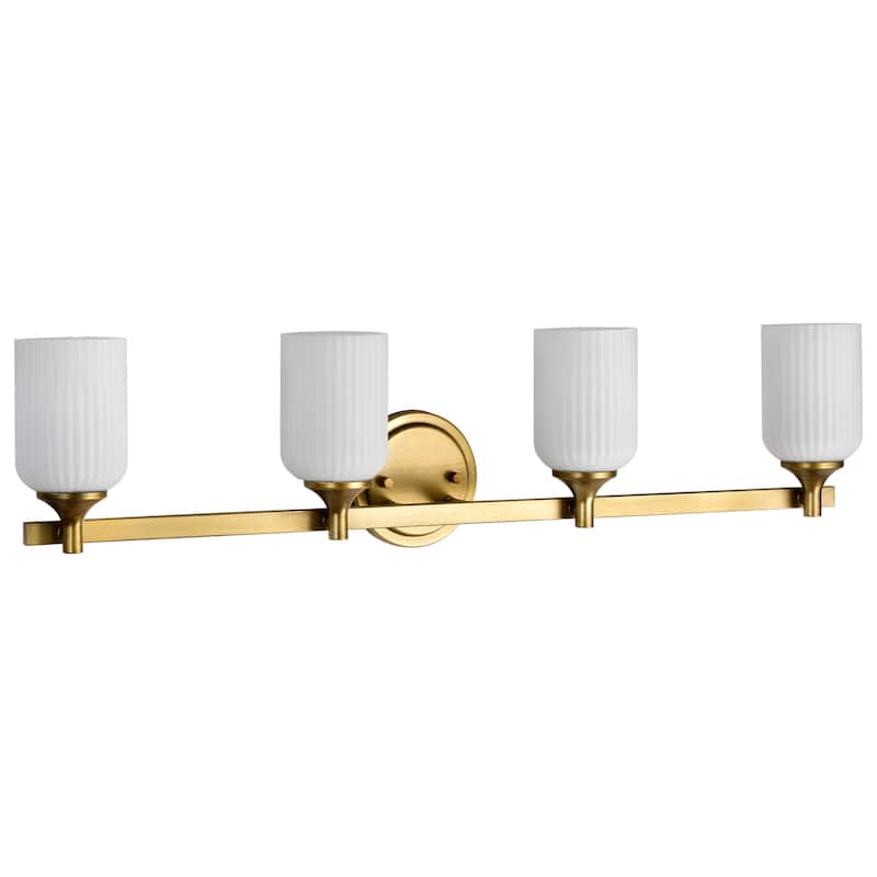 Solara 4 Light Vanity Natural Brass Finish Frosted Ribbed Glass - Natural Brass