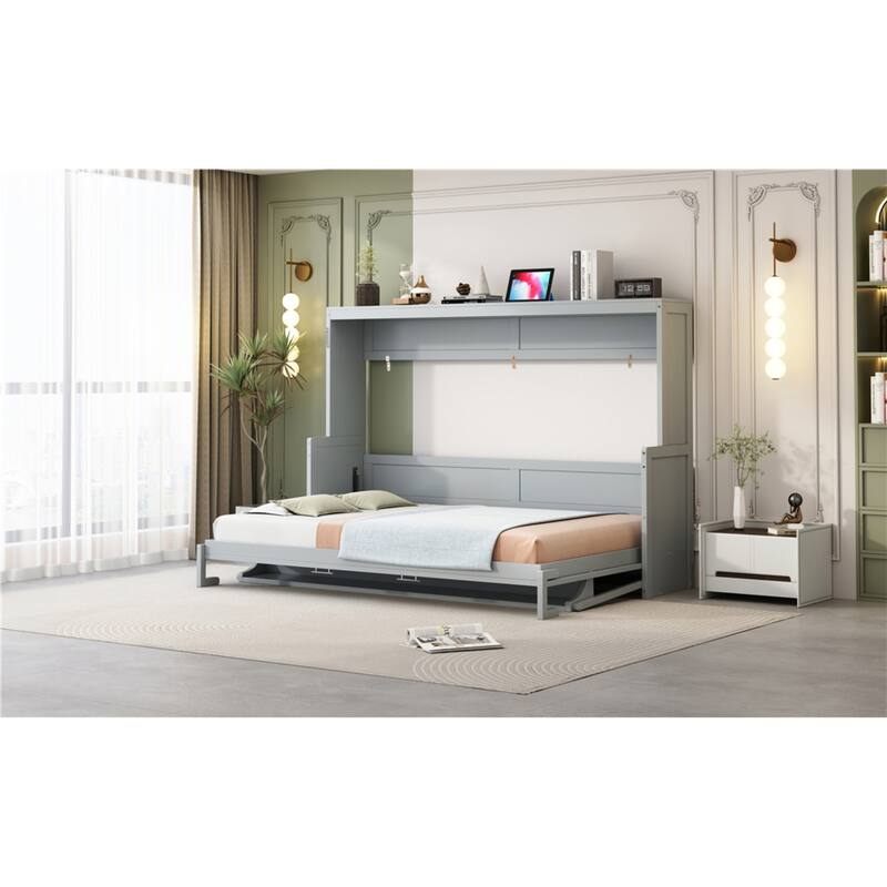 Roomfitters Full/Queen Murphy Bed with Hydraulic Lift and Folding Desk, Space Saving Wall Mounted Sleeper