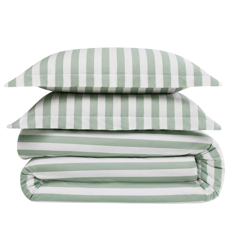 Brooklyn Loom Levi Stripe 3 Piece Comforter Set - Full - Queen - White/Sage