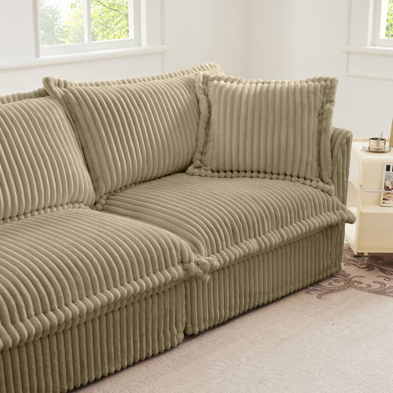 Corduroy Slipcovered 3-Seater Armless Sectional Sofa with Reversible Ottoman, Free Combination Design, and Removable Covers