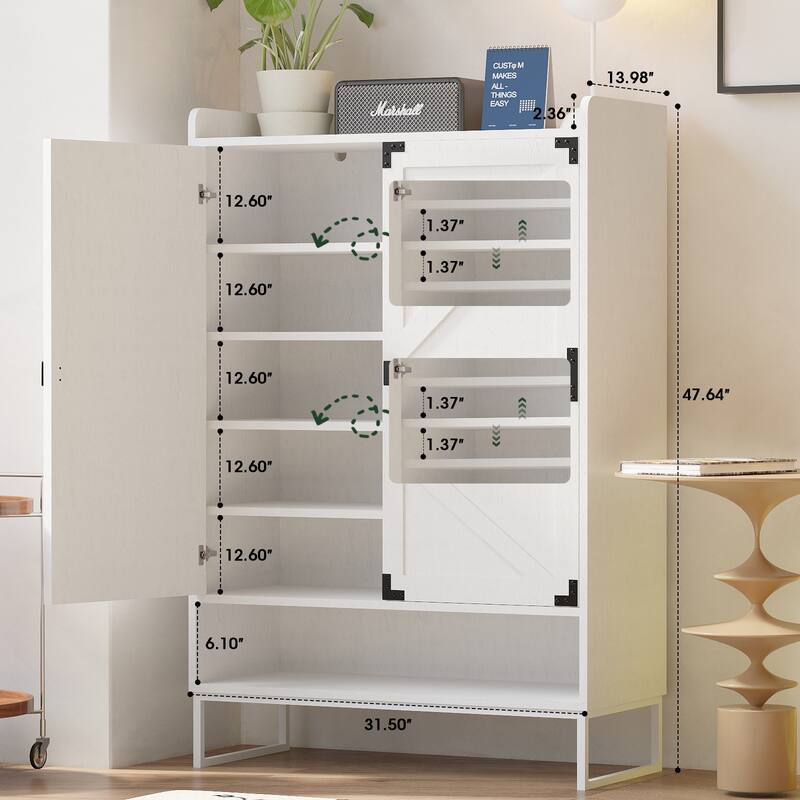 2 Doors Shoe Cabinet with Adjustable Shelves, 6 Tier Shoe Storage Cabinet 24 Pair Wood Shoe Shelves for Entryway
