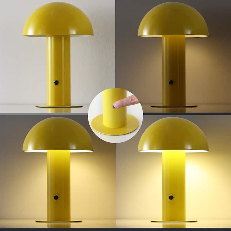 Porcini 10.75" Contemporary Bohemian Rechargeable/Cordless Iron Integrated LED Mushroom Table Lamp, by JONATHAN Y