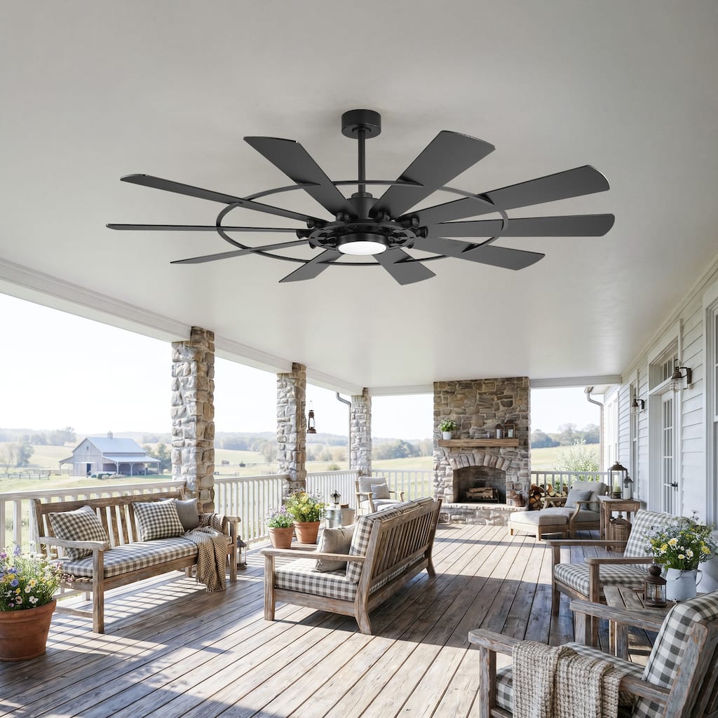 72 in Ceiling Fan with Lights and Remote, 10-Blade Large Indoor Fan, Quiet DC Motor, 6 Speeds, 3CCT