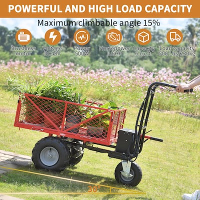 Wheelbarrow Utility Cart Electric Powered Cart 48V28Ah 500W Capacity 500Lbs