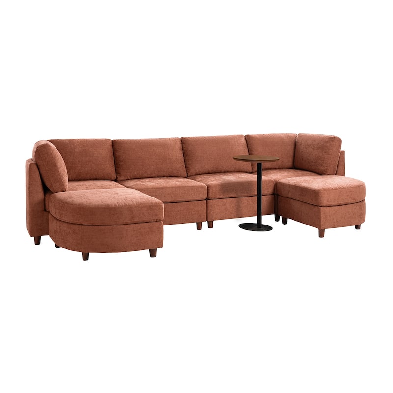 Mattia 125" Modern Under-seat Storage Sectional Sofa with Round Table and Solid Wood Legs by HULALA HOME