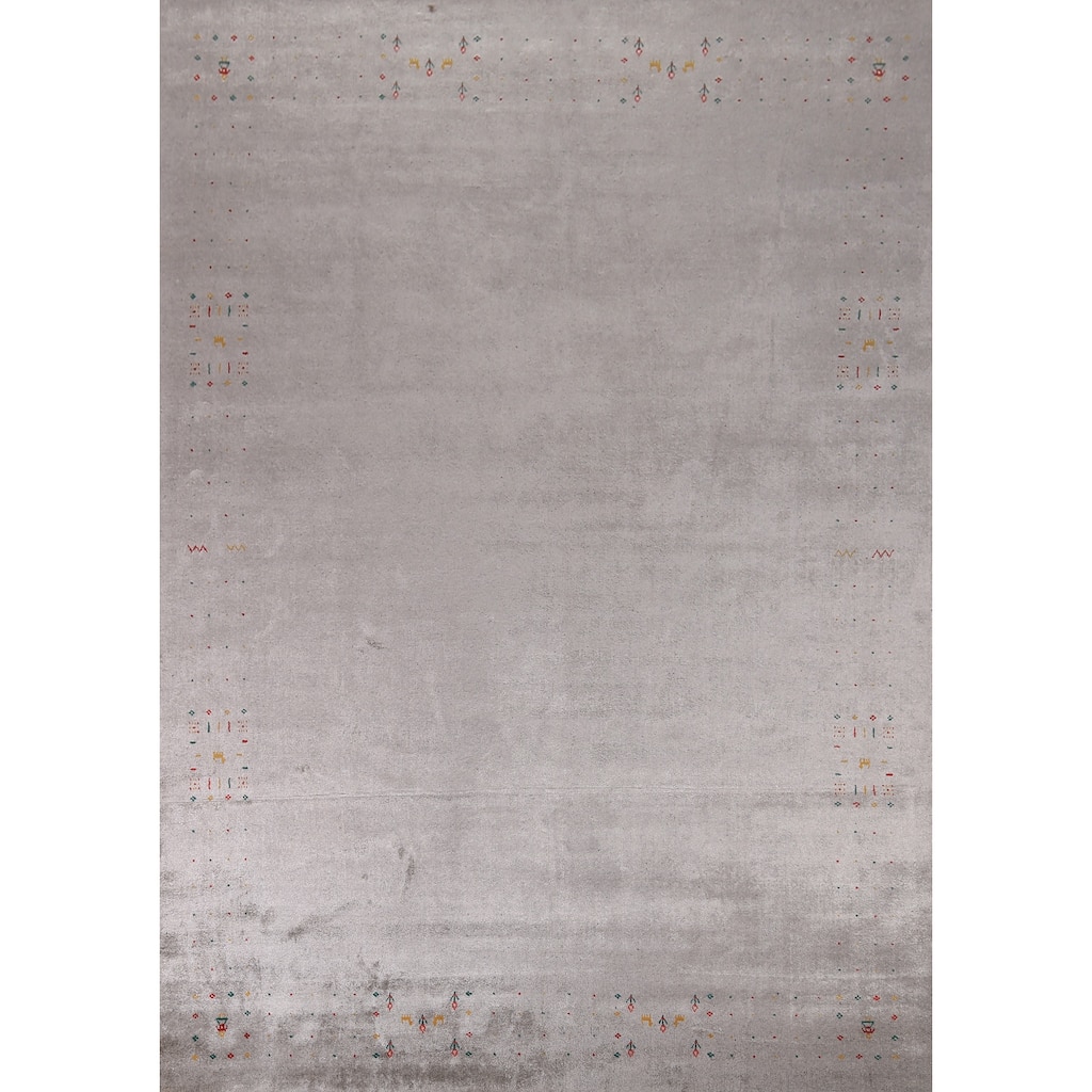 Tribal Gabbeh Indian Area Rug Silk Carpet - 9'0" X 11'7"