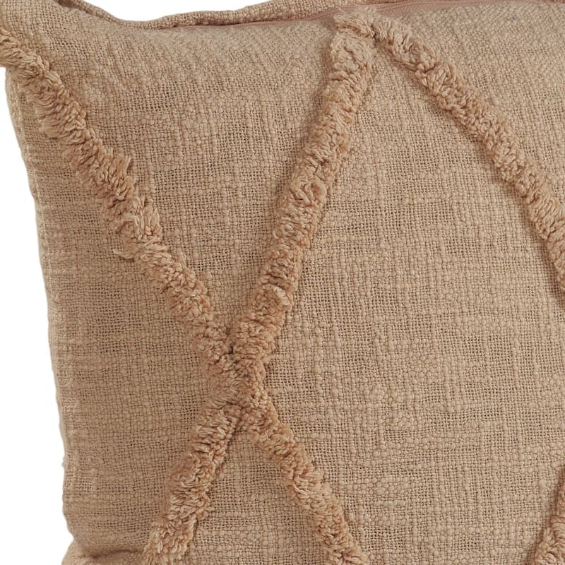 Set of Two Tan Diamond Cotton Throw Pillow With Fringe