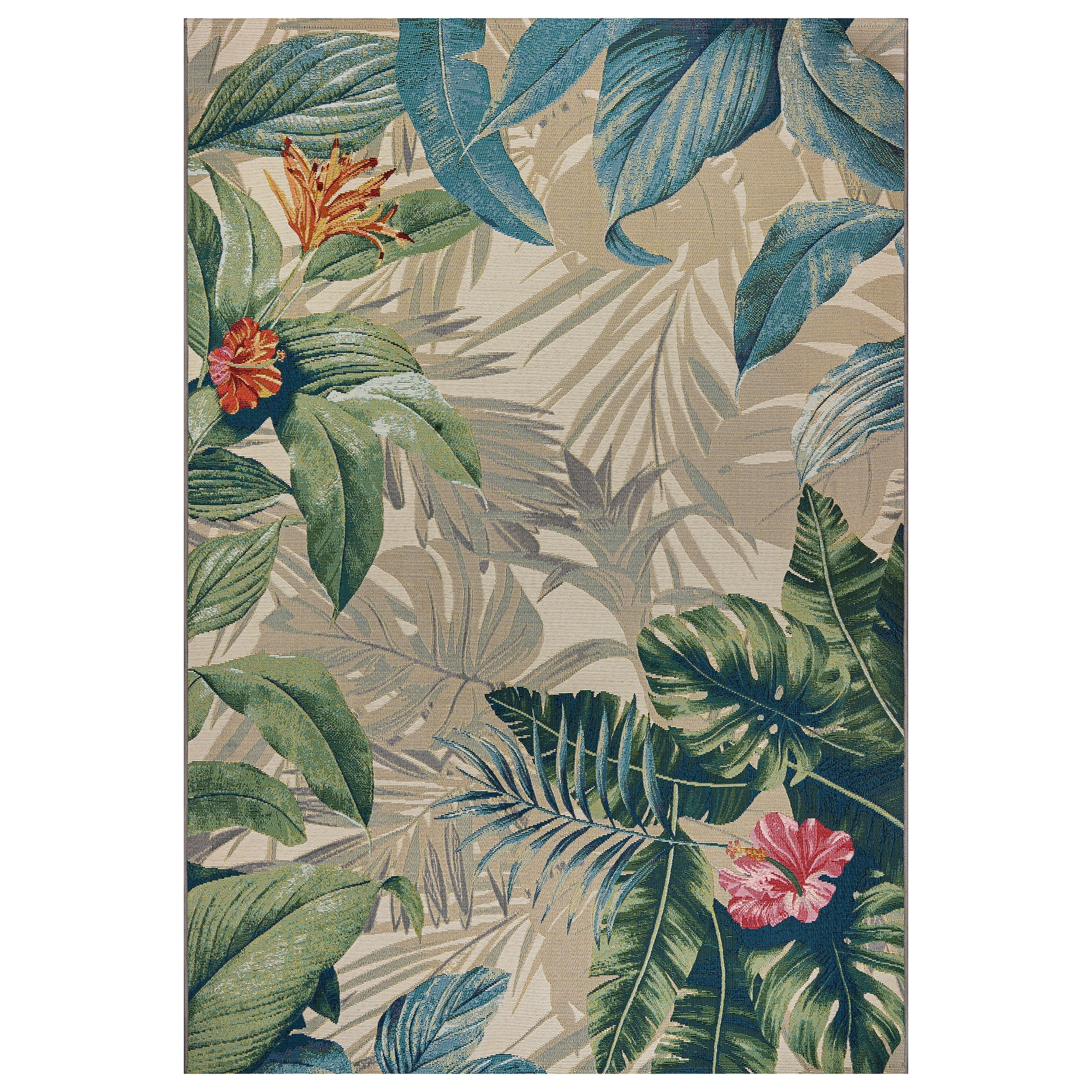 Tropical Botanical Floral Indoor/Outdoor Area Rug