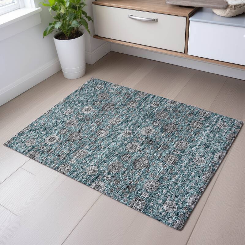 Premium Washable Super Soft Traditional Jansen Mayfield Rug - Teal - 1'8" x 2'6"