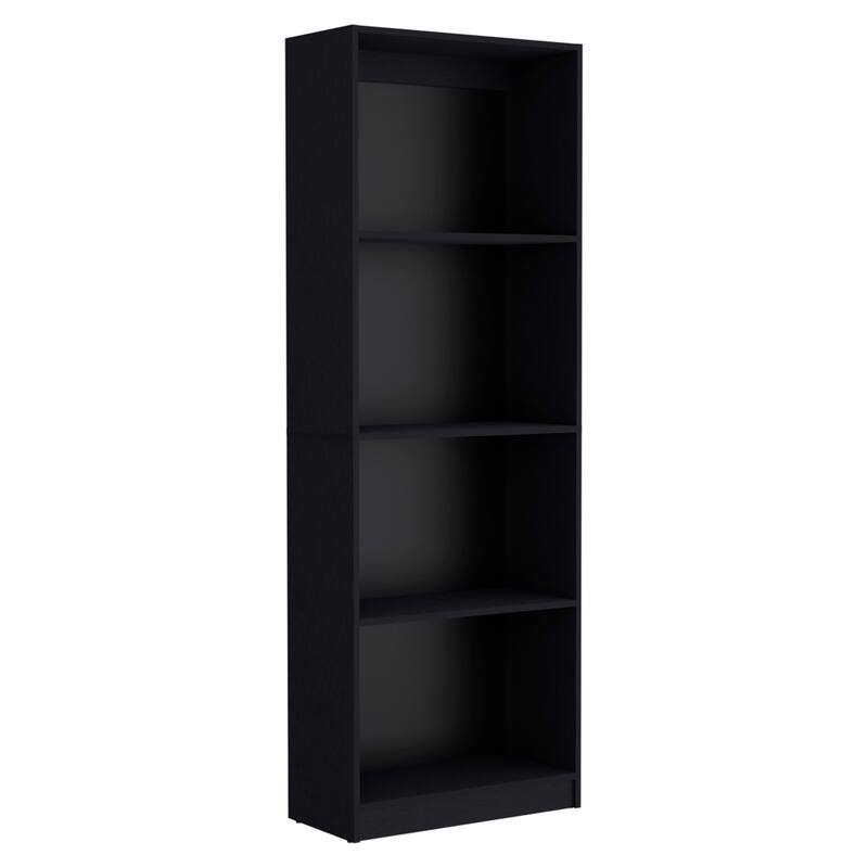 HomeRoots 71" Black Wood Four Tier Bookcase