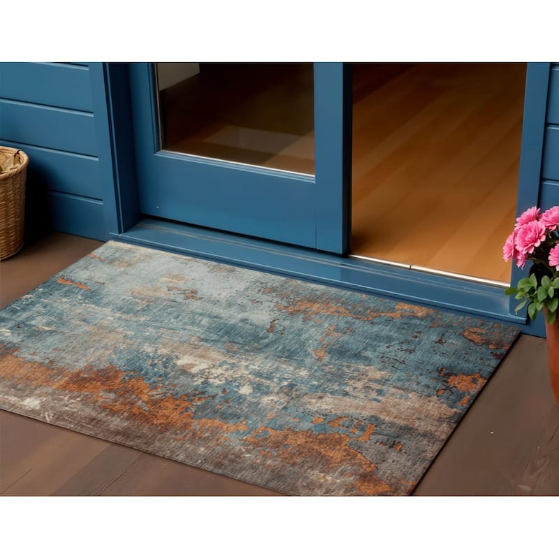 HomeRoots Abstract Transitional Rectangle Outdoor Rug - 3' x 5'