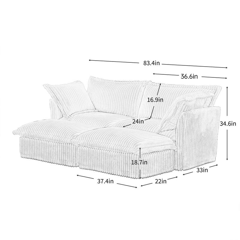 83.4" Corduroy 2-Seater Sectional Sofa with Ottomans