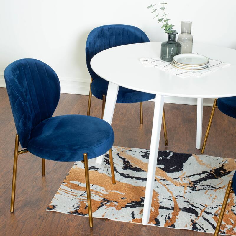 Casual Dining Table Set Blue Cafet Dining Table Set Round Dining Table Set with 4 Upholstered Chairs and Rubberwood Table Legs - Table White Chair Blue