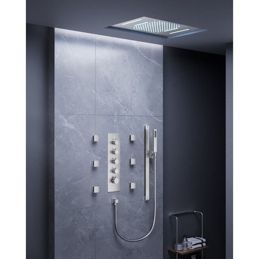 Multi-Function Thermostatic Shower System – Rainfall, Waterfall, Body Jets & LED Smart Control - 15*23