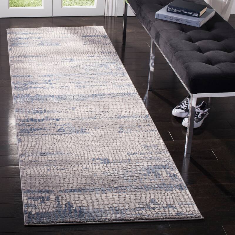SAFAVIEH Meadow Pansela Modern Abstract Rug - 2'7" x 8' Runner - Grey/Navy