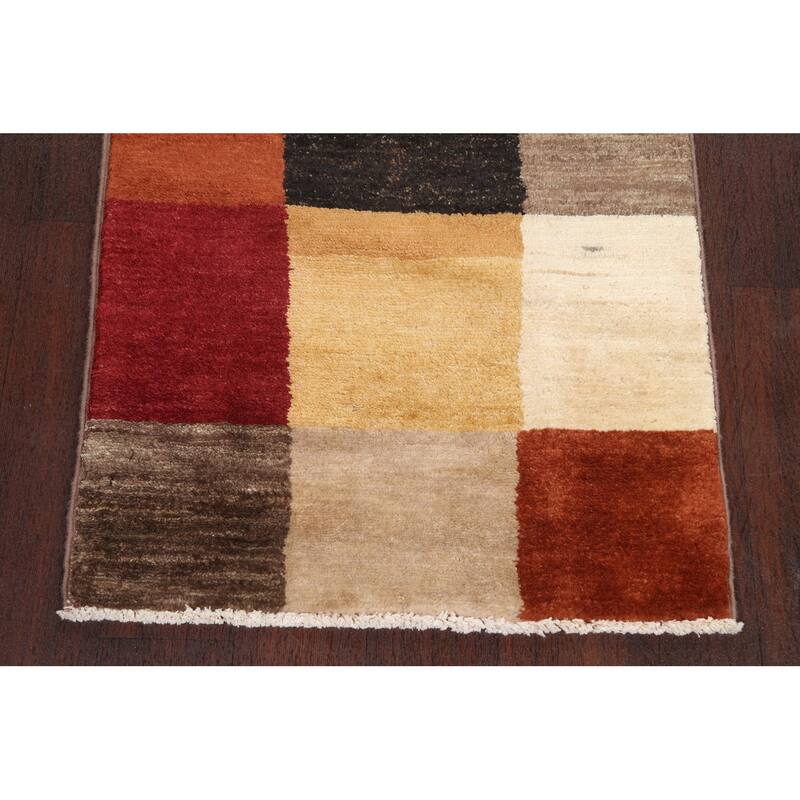 Checkered Gabbeh Kashkoli Oriental Runner Rug Hand-knotted Wool Carpet - 2'2" x 6'0"