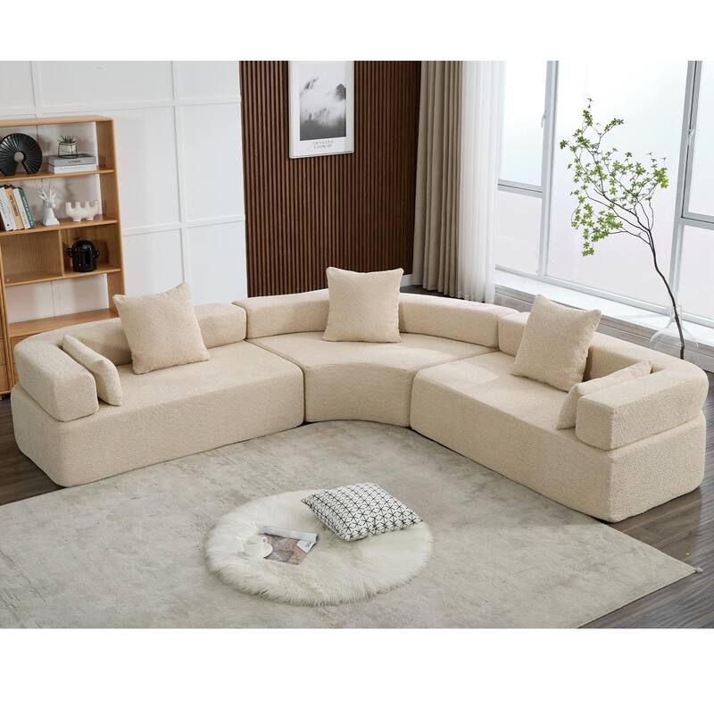 3-Piece Curved Sofa, Oversized Boucle Couch, Flexible for Living Room