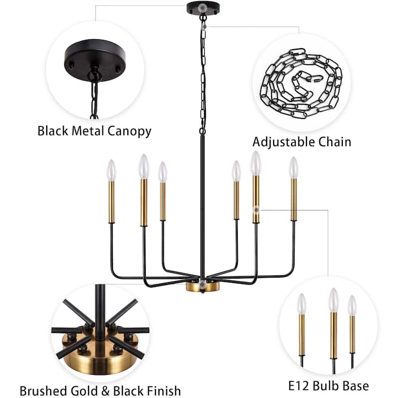 6-Light W26.18" x H66.92" Candle Chandelier for Living Room Kitchen Island