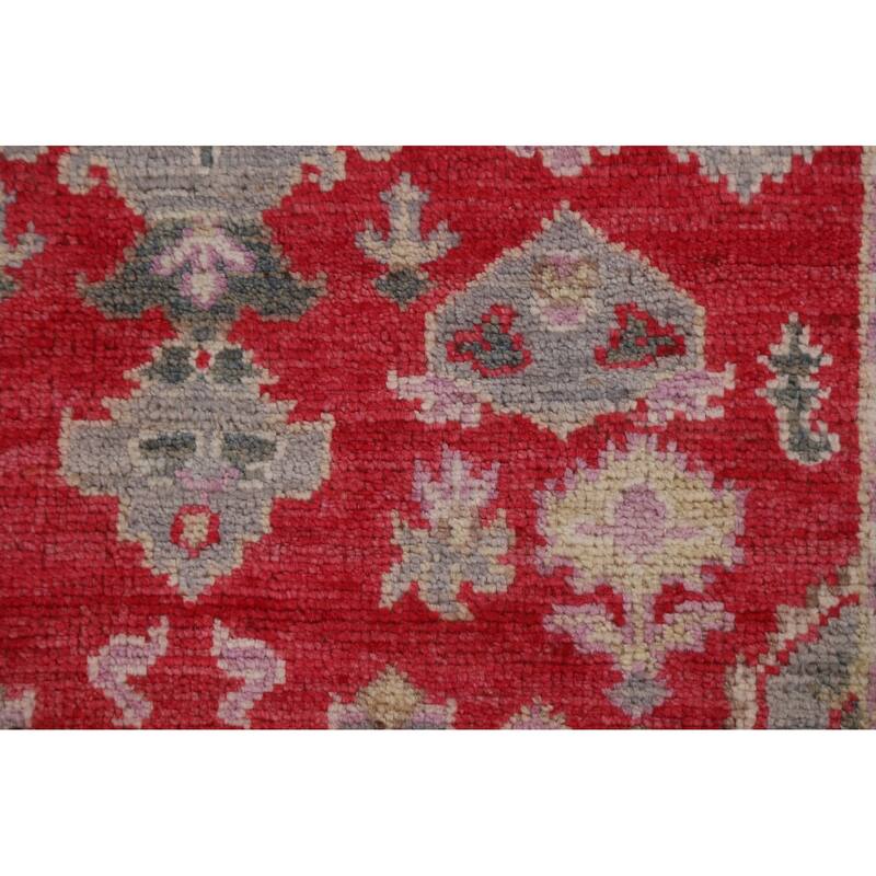 Red Geometric Oushak Turkish Oriental Rug Hand-knotted Wool Carpet - 3'0" x 3'9"