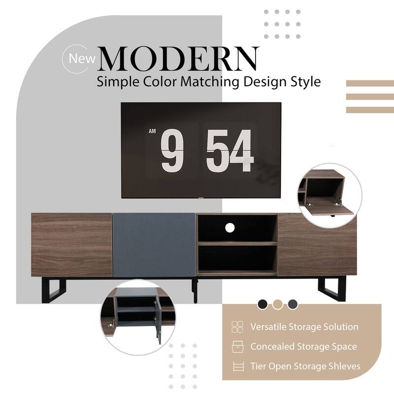 Modern TV with 3 Cabinets& Open Shelves, Console Table for TVs up to 80"