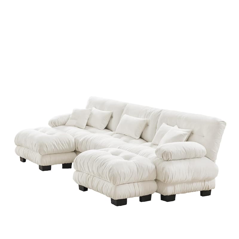 133.8" Chenille Modular 3-Seater U-Shaped Cloud Sectional Sofa with 2 Ottomans